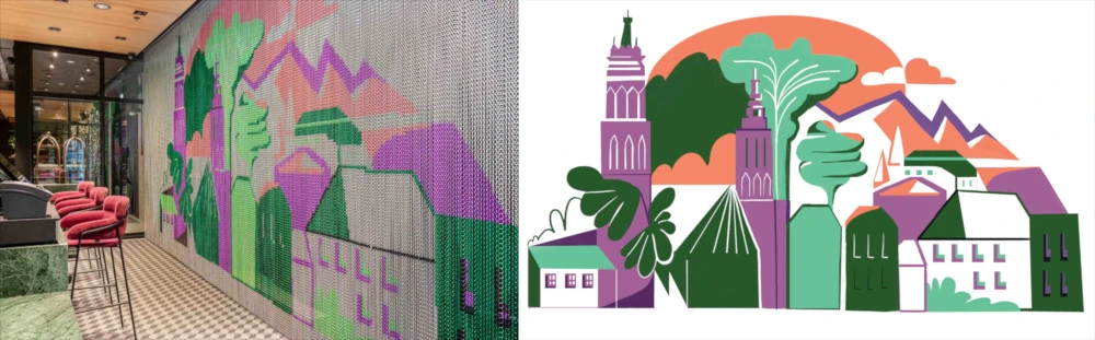 Instalacja kotary dekoracyjnej z łańcuszków w hotelu Hyatt Kraków